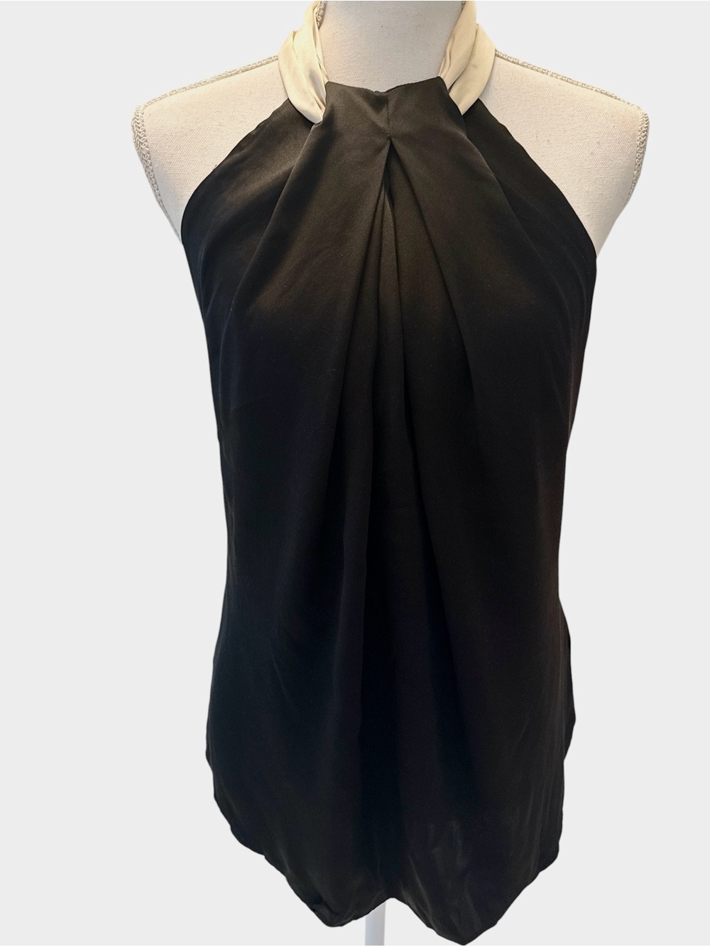 Black Halo Draped Back 100% Silk Black and Ivory Tie Halter Size 6 NWT